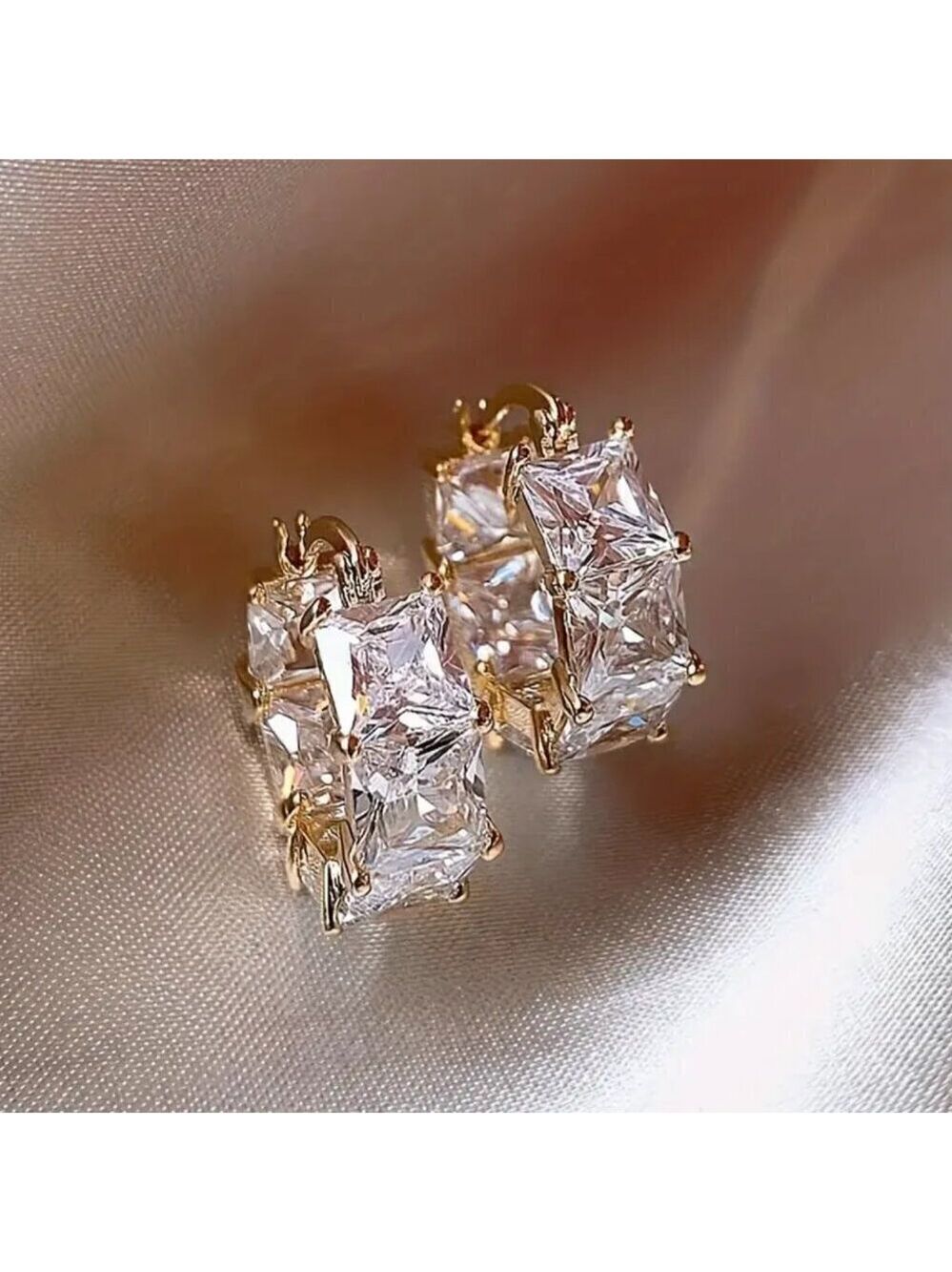 Huggie Earrings with Clear Princess Cut Stones and Tons of Bling #1452